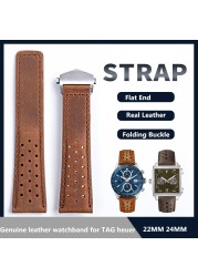 Cowhide Watch Band 22mm 24mm Watchband Fit For Tag Strap Heuer Watchband Genuine Crazy Horse Leather Bracelet Carrera