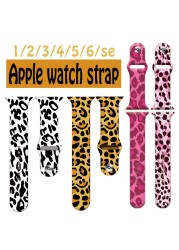 Silicone Band for Leopard Apple Watch 7 6 SE 5 4 3 2 44mm 40mm Printing Rubber Band Strap on iWatch 42mm 38mm Pair Women's Watches