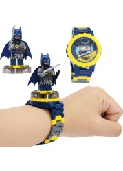 Animation Batman Children Building Block Assembly Watch Doll Kids Detachable Building Blocks Toy Clock Children Birthday Gifts