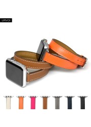 URVOI Attelage Double Round for Apple Watch Band Series 7 6 SE 5 4 321 Extra Elegant Connection Genuine Leather Strap for iWatch