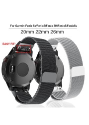 Quick Fit 26 22 20mm Watchband For Garmin Fenix ​​6X 5X 5 5s 3 3HR D2 S60 GPS Smart Watch Metal Band Magnetic Loop Wristband