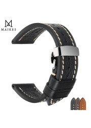 MAIKES Handmade Watch Band Genuine Cow Leather Watch Strap with Butterfly Buckle Bracelet for Montblanc Tudor Watchbands