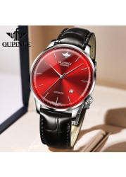 OUPINKE Swiss big brand automatic mechanical watch leather fashion luxury business casual waterproof sapphire calendar watch