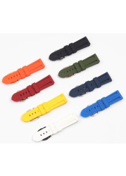 22mm 24mm 26mm Black Blue Red Orange White Watch Band Silicone Rubber Watchband Replacement for Panerai Strap Tools Steel Buckle