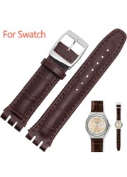 Strap for Swatch 17mm and 19mm, Genuine Leather, Black, Brown, White, Water Resistant, High Quality