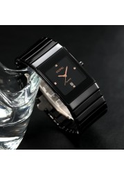 OUPAI Old Fashion Black Ceramic Rectangle Business Watch Men Ultra-thin Classic Ra80030Do Waterproof Anti-scratch Wrist Watch