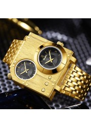 Oulm 5024 Golden Luxury Brand Men Watches Stainless Steel Quartz Watch Two Time Zone Unique Male Clock Relogio Masculino