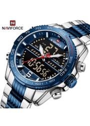 Luxury Brand NAVIFORCE Digital Men Sports Watch Steel Band Waterproof Chronograph Luminous Alarm Clock Quartz Male Wristwatch