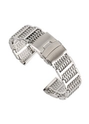 Luxury Silver/Black 20/22/24mm Mesh Stainless Steel Watch Band Adjustable Fold Clasp Men Watches Strap Replacement Bracelet