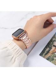 Luxury Diamond Strap for Apple Watch Band Gold 38mm 40mm 41 42 44 45mm Womens Stainless Steel Bracelet for iWatch Series 7/6/543