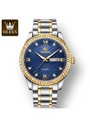 OLEVS Quartz Stainless Steel Strap Men's Wristwatches Waterproof Business Golden Diamond Inlaid Luxury Watch For Men Luminous