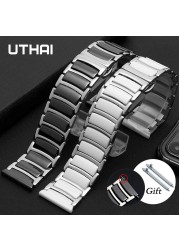 Watchband ceramic strap between stainless steel 22mm 20mm watch strap strap for Huawei smart watch GT2/watch 2pro/samsung watch