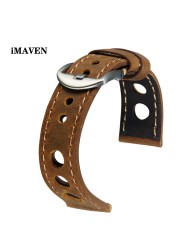 Soft Leather Watch Strap with Buckle, Antique Brown, Breathable, Cowhide, Three Holes, 20mm 22mm