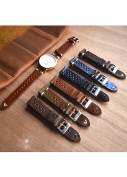 Retro Genuine Leather Watchband 18mm 20mm 22mm 24mm Calfskin Watch Straps Breathable Breathable Handmade Stitching For Men