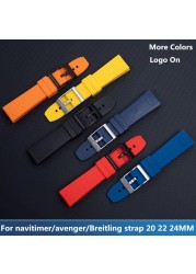 Soft nature rubber silicone watches band 20mm 22mm 24mm colorful watchband for Superocean navitimer/Avenger/Breitling strap