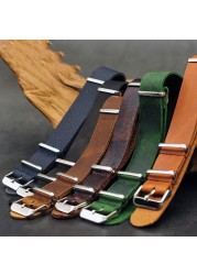 NATO Strap 18mm 20mm 22mm 24mm High Quality Leather Gunuine NATO Zulu Strap Army Watchband Wristwatch Strap With Three Buckle