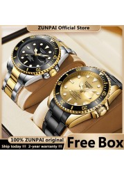 100% Original ZUNPAI Watch Men Sport Water Resistant Diving Wristwatches Stainless Steel Gold 2022New Luxury Fashion TOPBrand