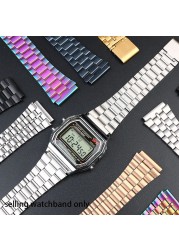 Vintage Small Square Metal Watchband For Casio a159w-n1 a158wa A168 Strap Stainless Steel Bracelet 18mm Wristband Accessories