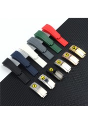 Top Quality 20mm Silicone Rubber Watchband for Role Watch Strap Daytona Submarine GMT OYSTERFLEX Bracelet Folding Buckle