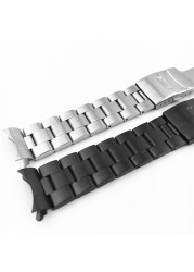 Curved Ends 18mm 20mm 22mm Solid Stainless Steel Watch Band Link Bracelet Wrist Watchband Men Replacement Watch Strap with Pins