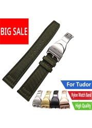 CARLYWET - Leather Watch Strap, Premium Nylon Fabric, High Quality, Watch Strap with Tudor Deployment Buckle, 20, 21, 22mm