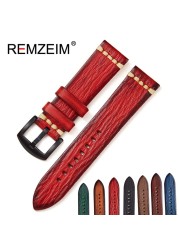 REMZEIM Retro Handmade Genuine Leather Strap Vegetable Tanned Leather Watchband 18 20 22 24mm High Quality Business Watch Band