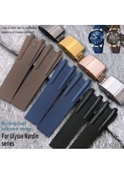 26mm*20mm Silicone Rubber Watch Band Fit For Ulysse Nardin Black Blue Brown Strap Waterproof Steel Folding Buckle Wrist Tools