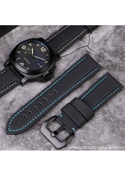 Nylon Fabric Leather Watchband For Panerai PAM01661 | 441 Marina Watch Strap Black Blue 22mm 24mm 26mm Strap Accessories Bracelets