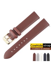 Genuine Leather Women Watchband 12mm 14mm 16mm 18mm 20mm Quick Release Cowhide Strap Watch Band Belts Replacement Gold Buckle