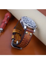 18mm 20mm 22mm 24mm Vintage Genuine Leather Watches Rivet Leather Watch Strap Replacement Carving Watchband Accessories