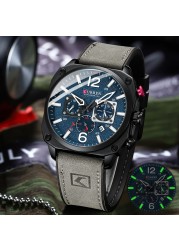 CURREN New 8398 Men's Watch Fashion Waterproof Male Multifunction Chronograph Leather Watch Six Needle Calendar Quartz Watches