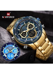 NAVIFORCE Men Sports Military Waterproof Watches Luxury Analog Quartz Digital Wrist Watch for Men Stainless Steel Gold Watches