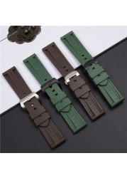 24mm Army Green Brown Silicone Rubber Watchband For Panerai Pam 111 368 389 351 441 Watch Strap Men Metal Clasp Accessories