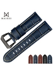 MAIKES Quality Genuine Leather Watch Strap 22mm 24mm 26mm Fashion Blue Watch Accessories Watchband for Panerai Watch Band