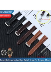 20mm Genuine Cow Leather Watch Band for Omega Watch Band Seamaster 300 De Ville AT150 Aqua Terra 150 Watchband Deploying Buckle Tool