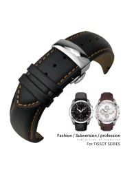 22mm 23mm 24mm Curved End Genuine Leather Watchband Fit For Tissot T035617 Cowhide Watch Strap Butterfly Clasp Bracelets Men