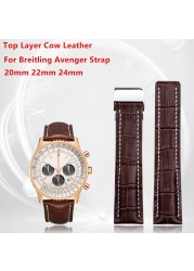 Soft calfskin watch strap 20mm 22mm 24m band for Breitling watchband avenger/navitimer premier bracelet folding buckle