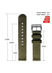 Hemsut Canvas Watch Bands Green Quick Release Quality Nylon Watch Straps & Heavy Duty Brushed Buckle 18mm 20mm 22mm 24mm