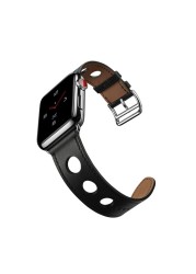 باند لآبل ووتش سلسلة 3 38 مللي متر 42 مللي متر لينة ثلاثة ثقوب جلدية للماء حزام ل iwatch سلسلة 4 5 6 SE 7 44 مللي متر 40 مللي متر 41 45 مللي متر