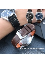 20mm 21mm 22mm High Quality Cowhide Genuine Leather Watchband Suitable for IWC Pilot Mark 18 Soft Brown Watch Strap Tang Clasp