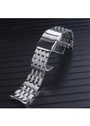 22 24mm high quality stainless steel silver polished watchband for breitling navitimer wristband deployment clasp logo on