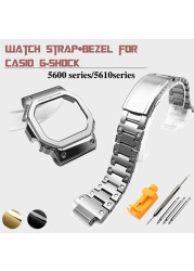 Metal Case + Bezel Strap for G-shock DW5600/5610 GW5600E Stainless Steel Watch Band for Casio DW/GW5000 DW5035 Watch Accessories