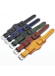 Retro Handmade Men's Wrist Watch Band 20mm 22mm 24mm Leather Cuff Watch Bracelet Yellow Blue Black Green Red Color Watch Strap