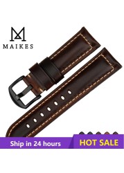 MAIKES Watch Watch Accessories 18mm-26mm Brown Vintage Oil Wax Leather Watch Band For Samsung gear s3 fossil watch strap