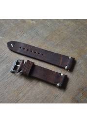 Handmade antique leather watch strap, 20mm 22mm 24mm watch strap, distressed look, stainless steel, polished buckle