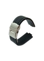 Silicone Rubber Watch Strap, 24mm x 11mm, for Oris Aquis, Convex, Stainless Steel, Safety Buckle, Black