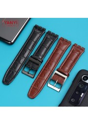 Genuine leather watch strap for swatch watchband 17mm 19mm serrated interface wrist band men women sport leather bracelet