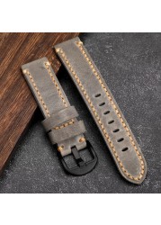 Gray leather strap suitable for military watch mountaineering watch 20 21 22 23 24mm first layer leather watch strap