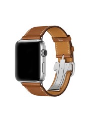 URVOI Deploy Buckle Band for Apple Watch Series 7 6 SE 5 4 3 21 Single Round Strap for iwatch 40 44mm Swift Leather Band Strap