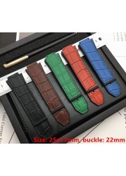 25*17mm Real Cow Leather With Rubber Silicone Watchband Watch Band For Hublot Strap For Big Bang Accessories Belt Buckle Logo On